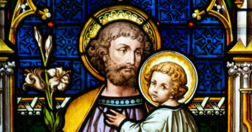 Saint joseph with jesus stained glass